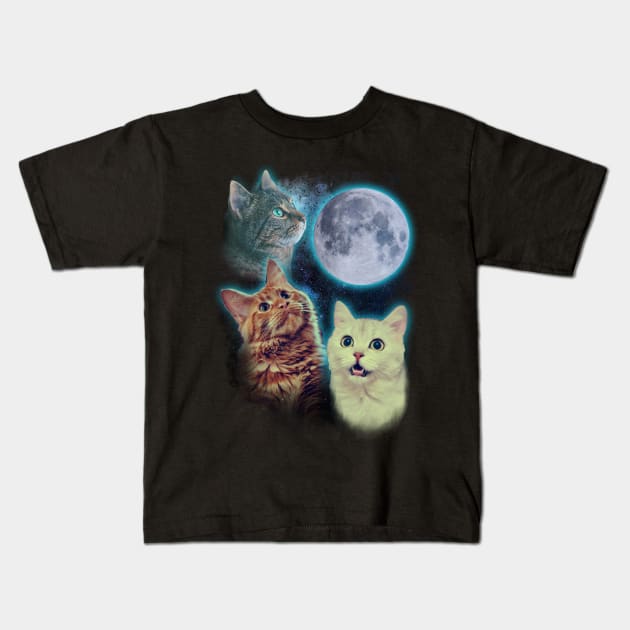 Three cats moon Kids T-Shirt by ursulalopez